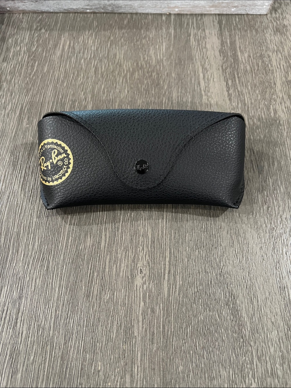 Ray-Ban Black Leather Sunglasses Case with Gold Logo Accent